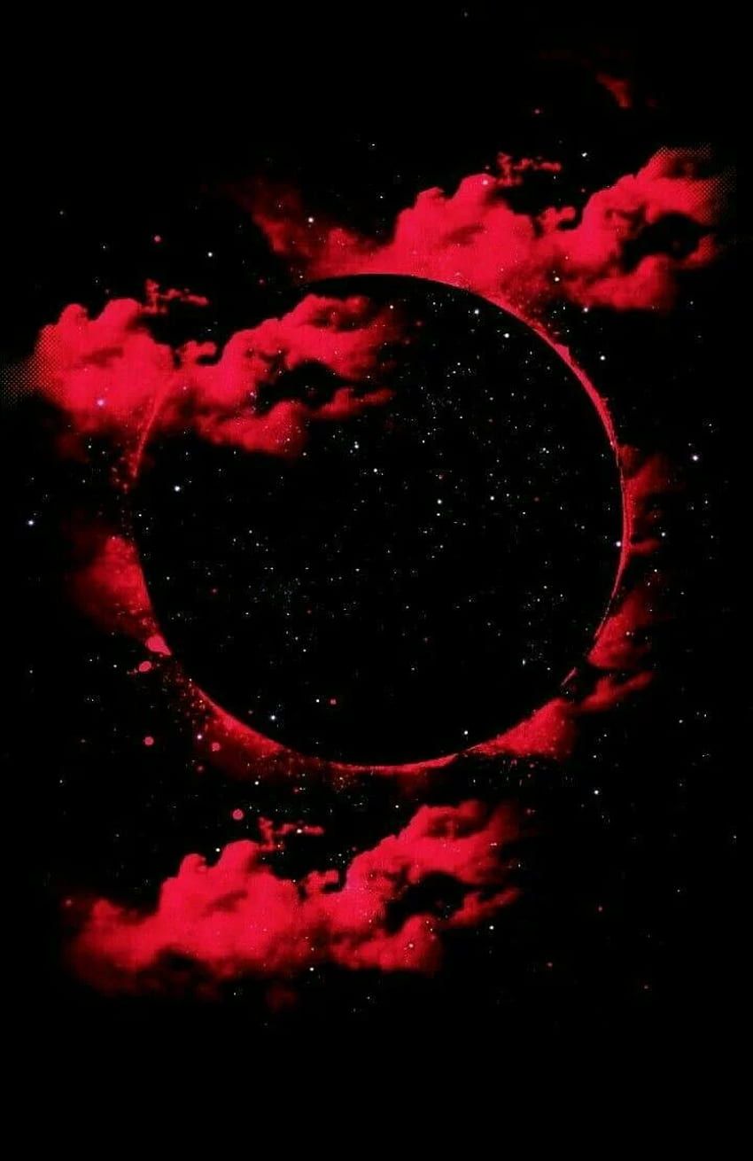 Rote Wolken, Sternenhimmel, Kreis, Schwarzer Hintergrund, Sperrbildschirm fürs iPhone