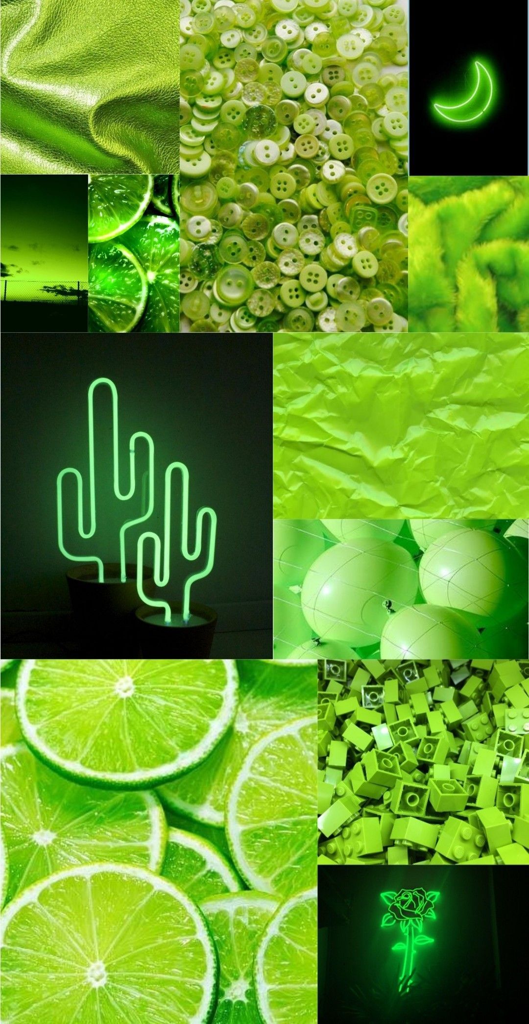 Collage, Limetten, Neonkaktus, Hellgrün, Moodboard, Full HD, Sperrbildschirm fürs iPhone