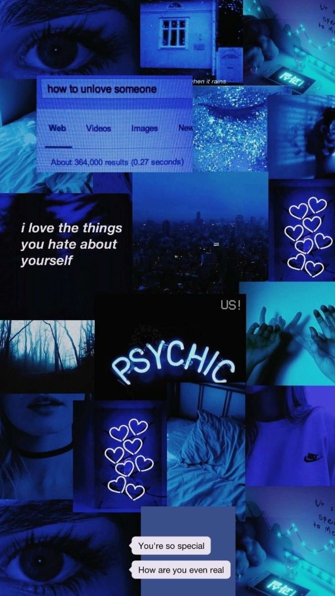 Collage, Blaue Ästhetik, Psychic, Neon, Moodboard, Full HD, Hintergrundbild fürs Handy