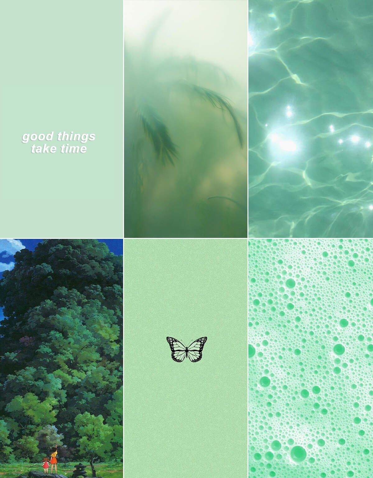 Collage, Mintgrün, Wasser, Wald, Schmetterling, Full HD, Hintergrundbild fürs Tablet