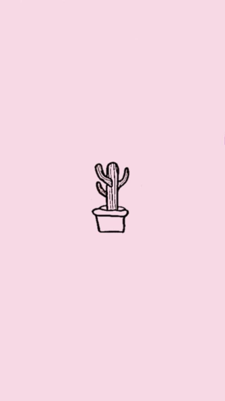 Kaktus, Strichzeichnung, Minimalismus, Rosa Hintergrund, Sperrbildschirm fürs iPhone