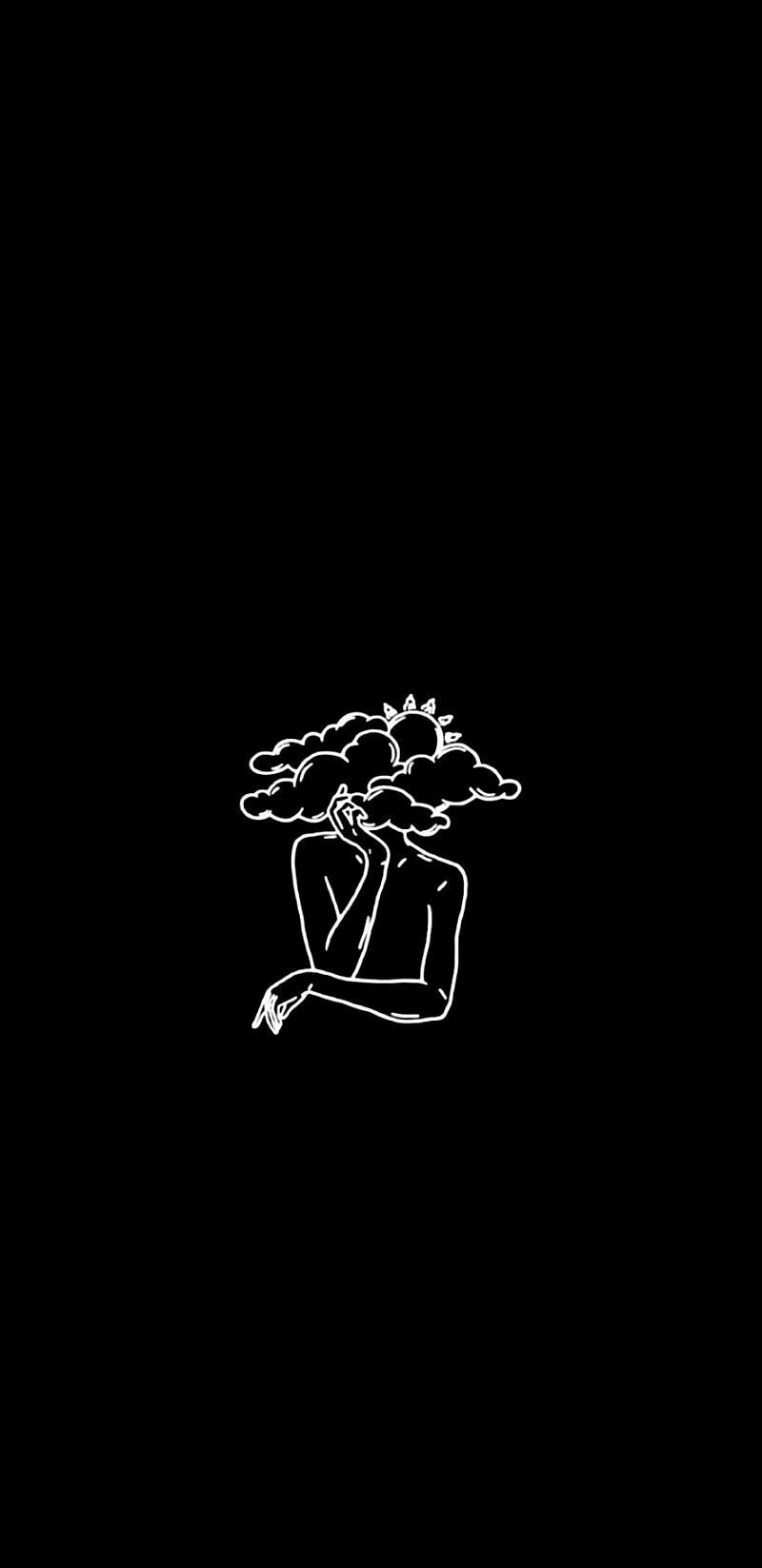 Line Art, Figur, Zeichnung, Schwarzer Hintergrund, Minimalistisch, Sperrbildschirm fürs iPhone