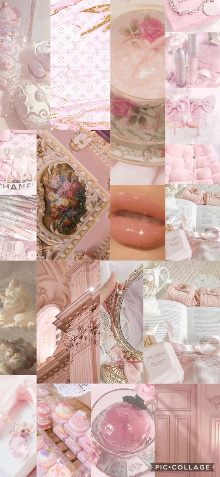 Collage, Ästhetik, Pastellrosa, Fotos, Hochformat, Hintergrundbild fürs Smartphone