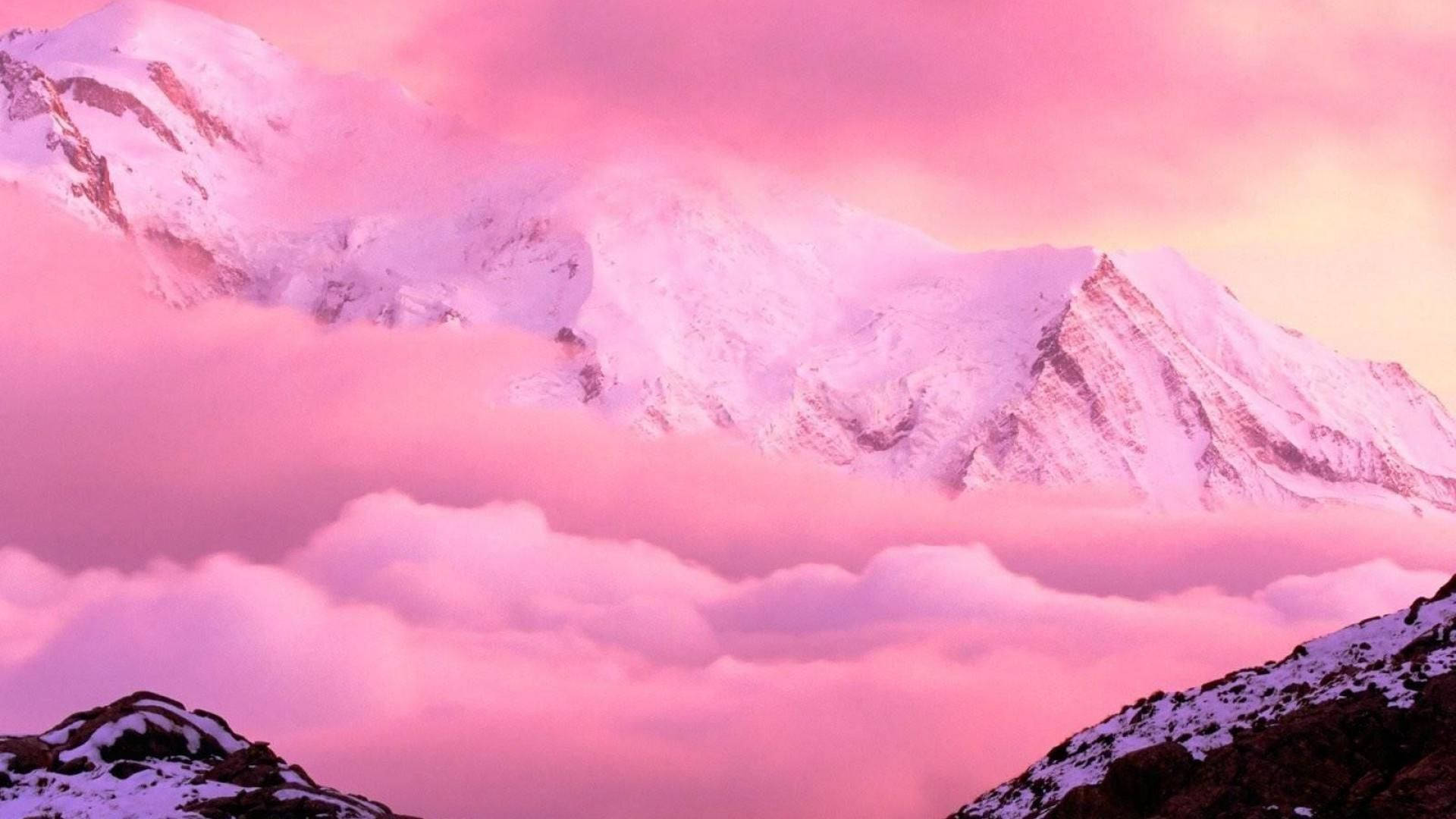 Berge, Schneegipfel, Rosa Himmel, Wolkenmeer, Landschaft, Full HD, Desktop-Hintergrund