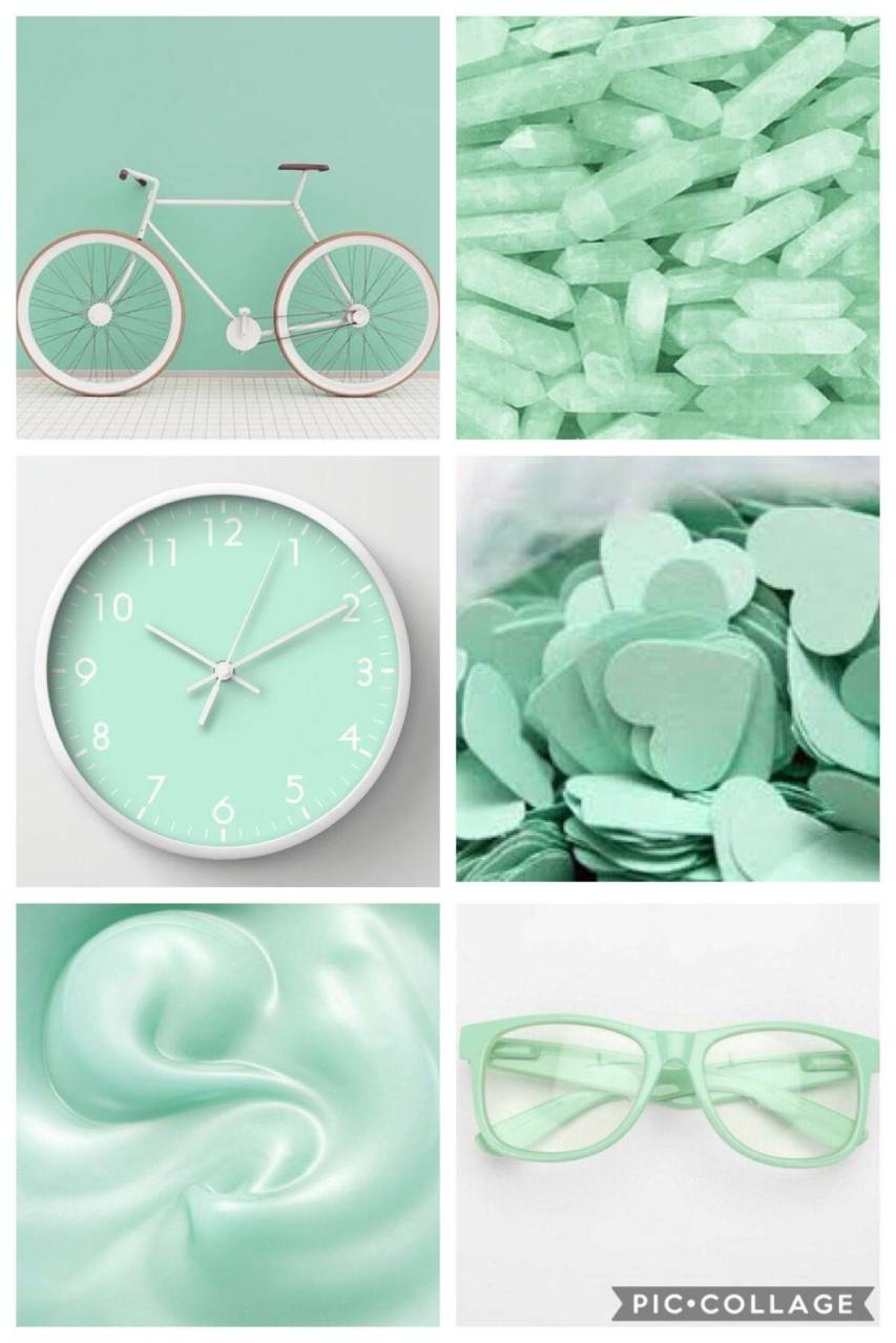 Collage, Fahrrad, Uhr, Mintgrün, Pastell, HD, iPad-Hintergrundbild