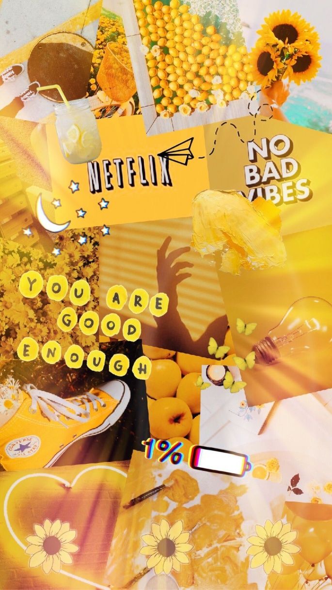 Collage, Netflix, No Bad Vibes, Gelbe Ästhetik, Moodboard, Hintergrundbild fürs Handy