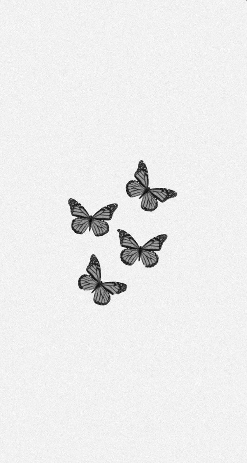 Schmetterlinge, Zeichnung, Minimalistisch, Hellgrauer Hintergrund, Sperrbildschirm fürs iPhone