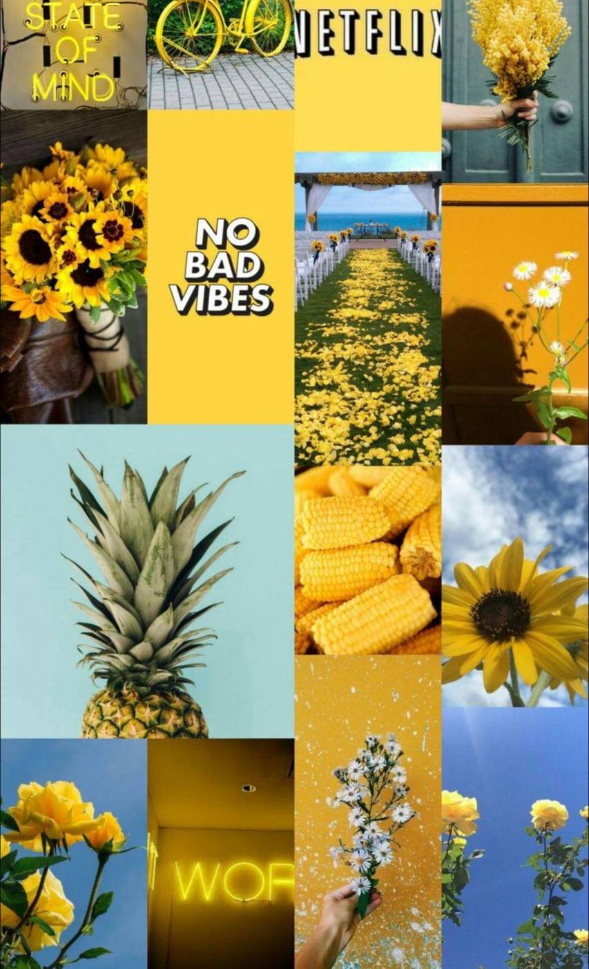 Collage, Netflix, Ananas, Sonnenblumen, Blauer Himmel, Gelbe Ästhetik, HD, Handy-Hintergrund
