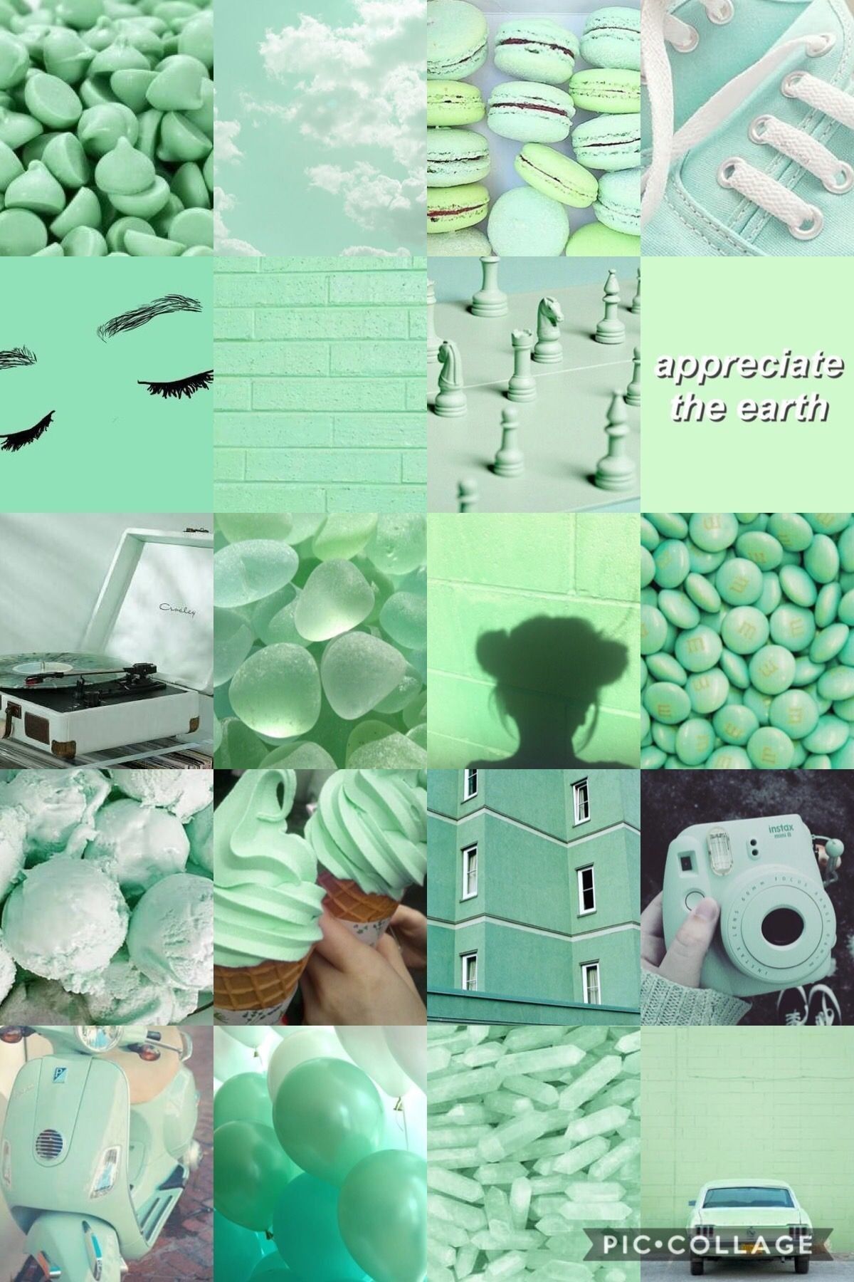 Collage, Mintgrün, Kamera, Pastell, Moodboard, Full HD, Sperrbildschirm fürs iPhone