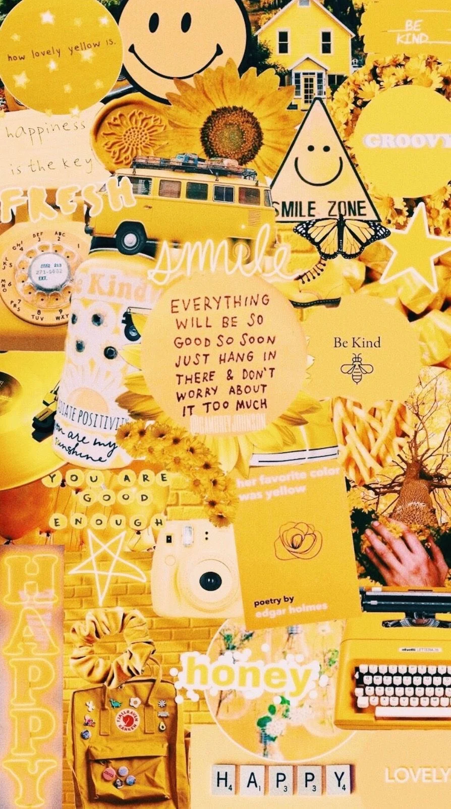 Collage, Smiley, Sticker, Gelbe Ästhetik, Moodboard, HD, Hintergrundbild fürs Handy