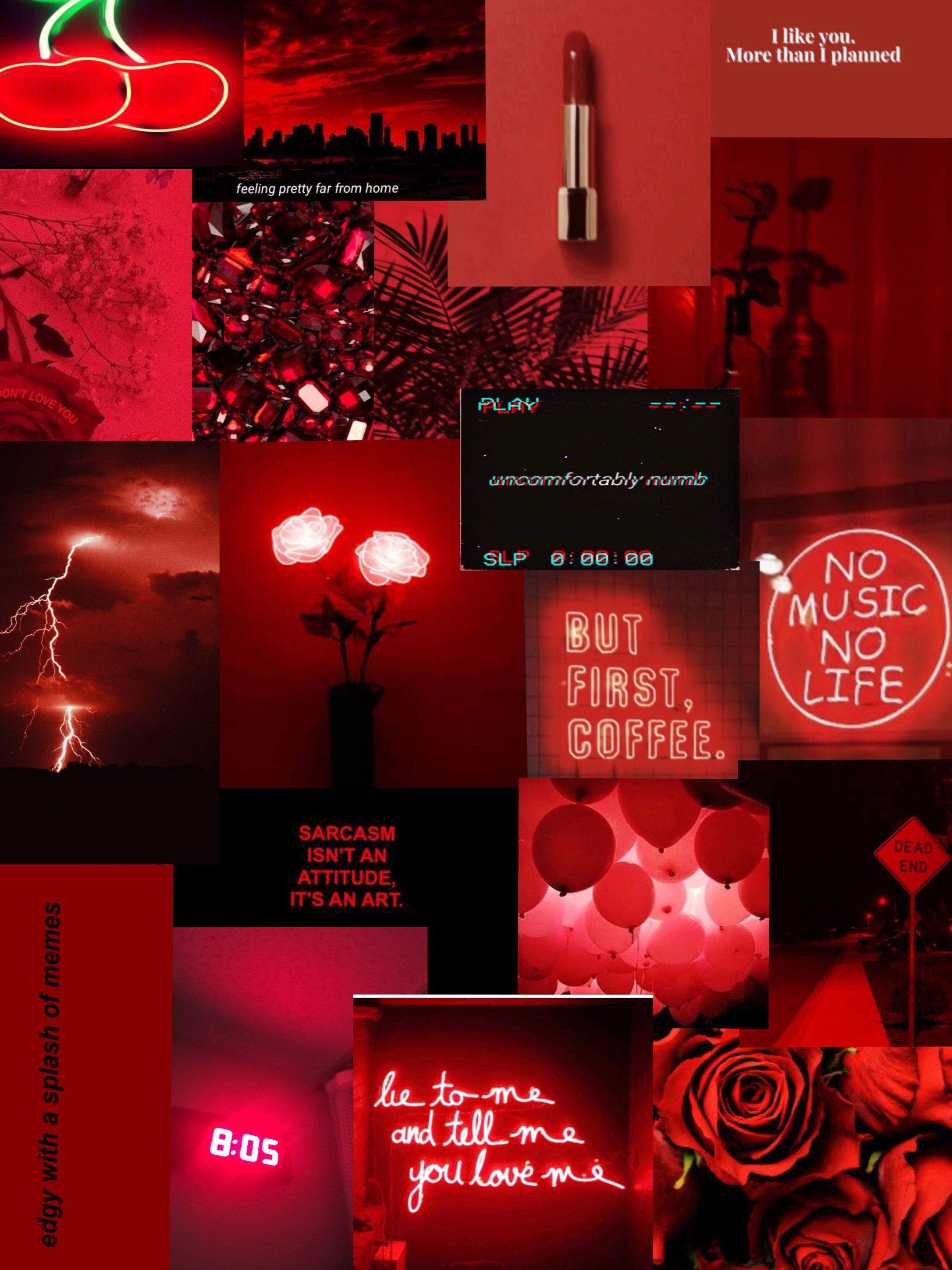 Collage, Kirschen, Lippenstift, Rote Aesthetic, QHD+, iPad-Hintergrundbild