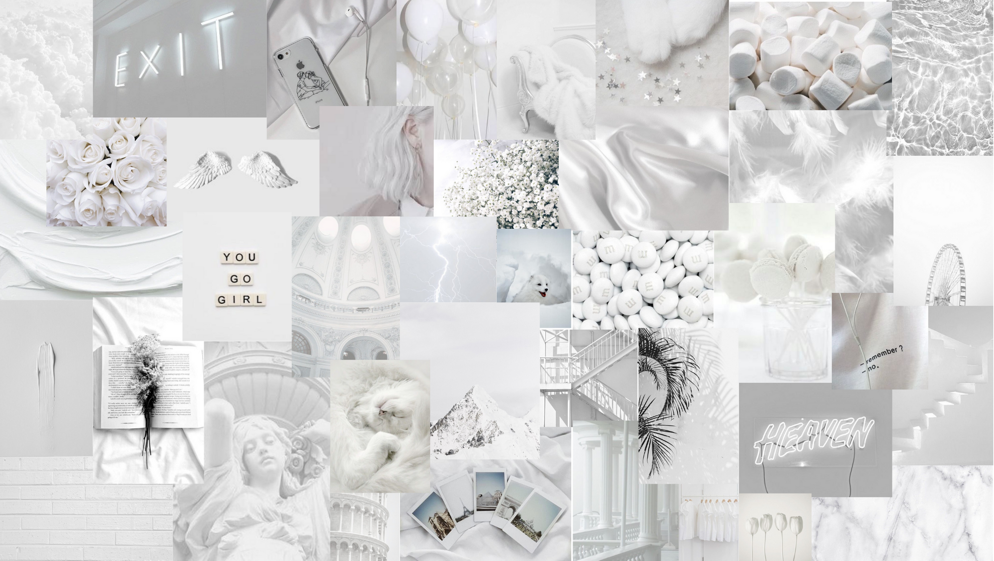 Collage, You Go Girl, Exit, Moodboard, Weiße Ästhetik, 16:9, Full-HD-Hintergrundbild für den Desktop