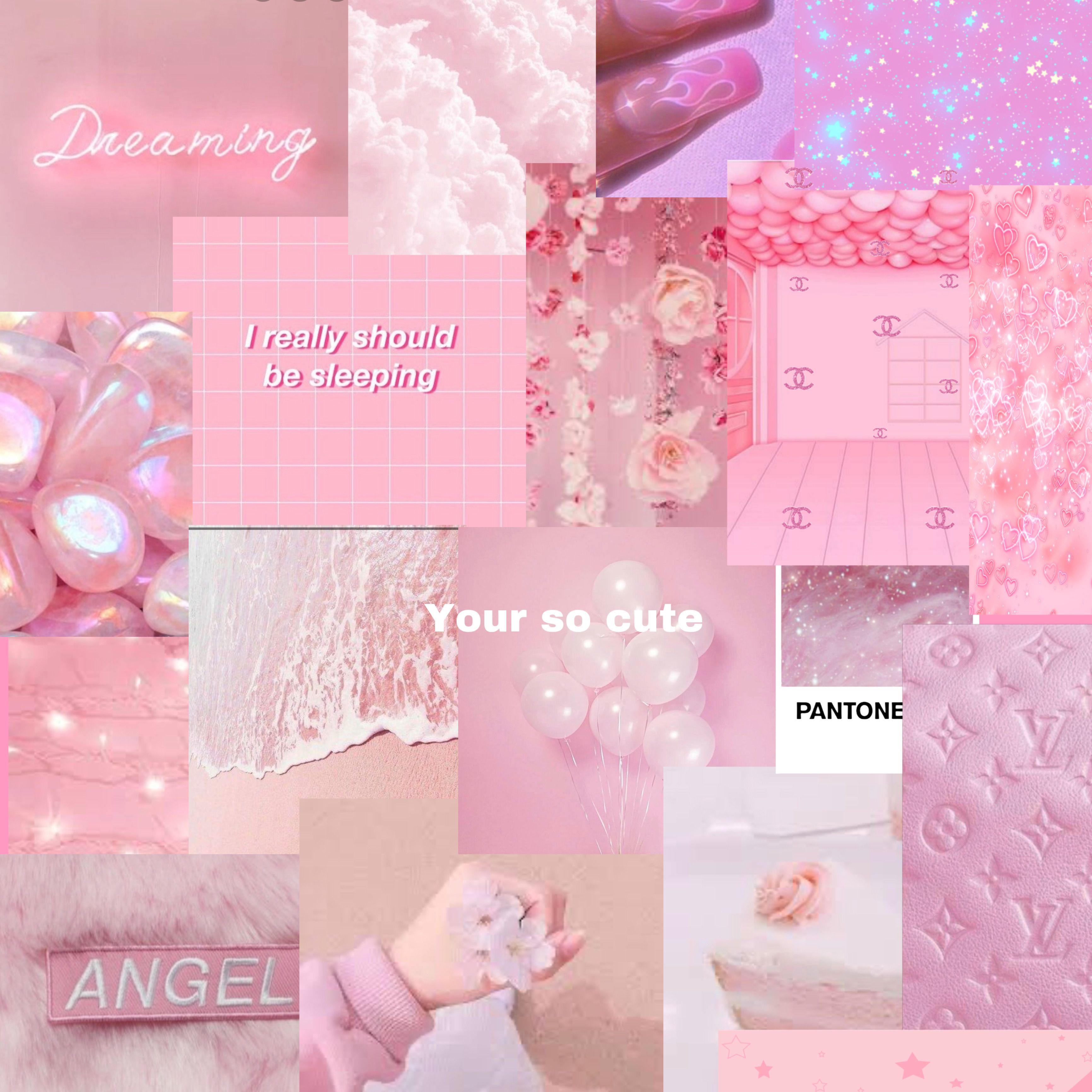 Collage, Angel, Pantone, Pastellrosa, Ästhetik, Hintergrundbild für iPad und Tablet