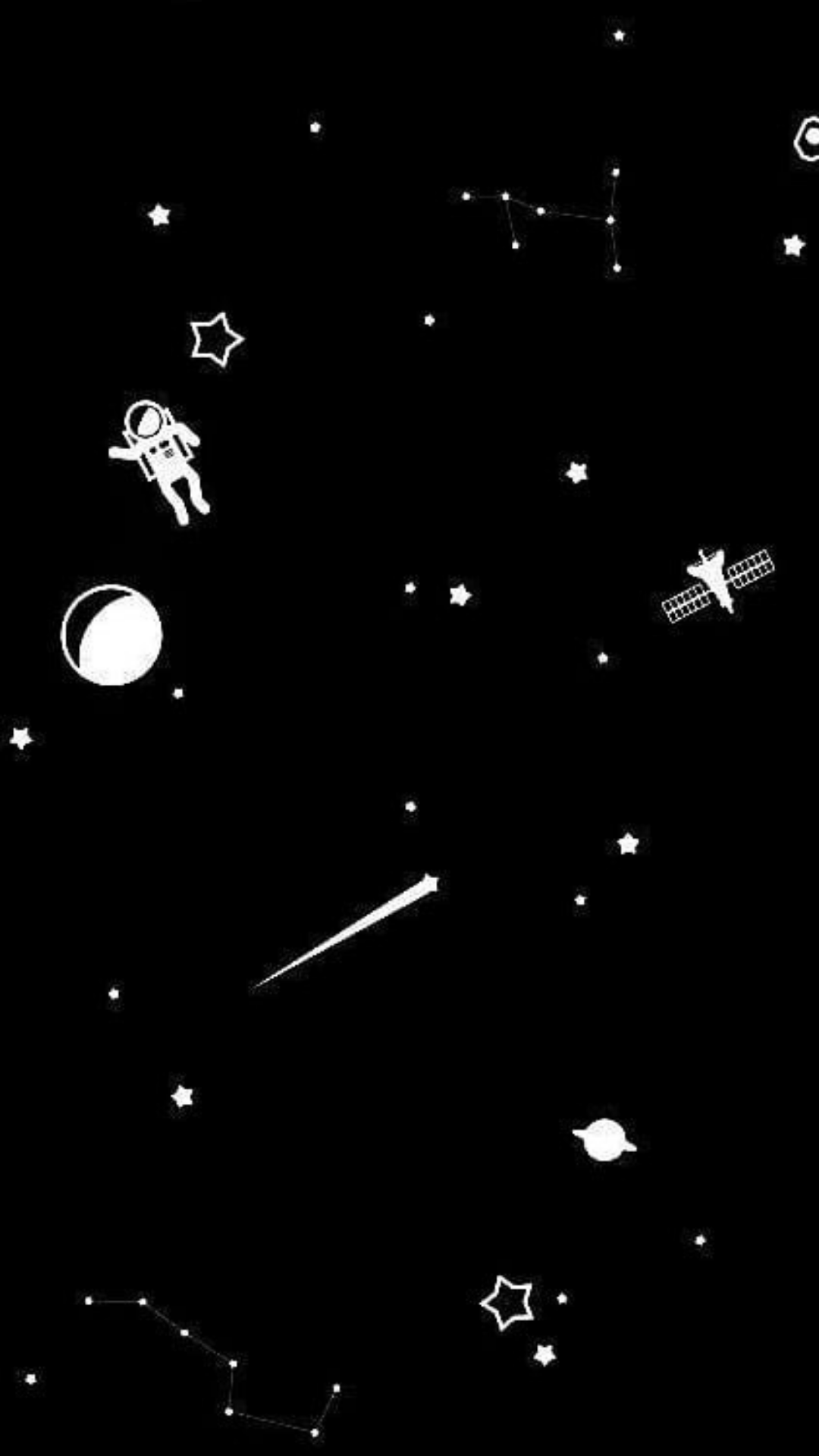 Astronaut, Weltraum, Planeten, Sterne, Doodle, Schwarzer Hintergrund, Sperrbildschirm fürs iPhone