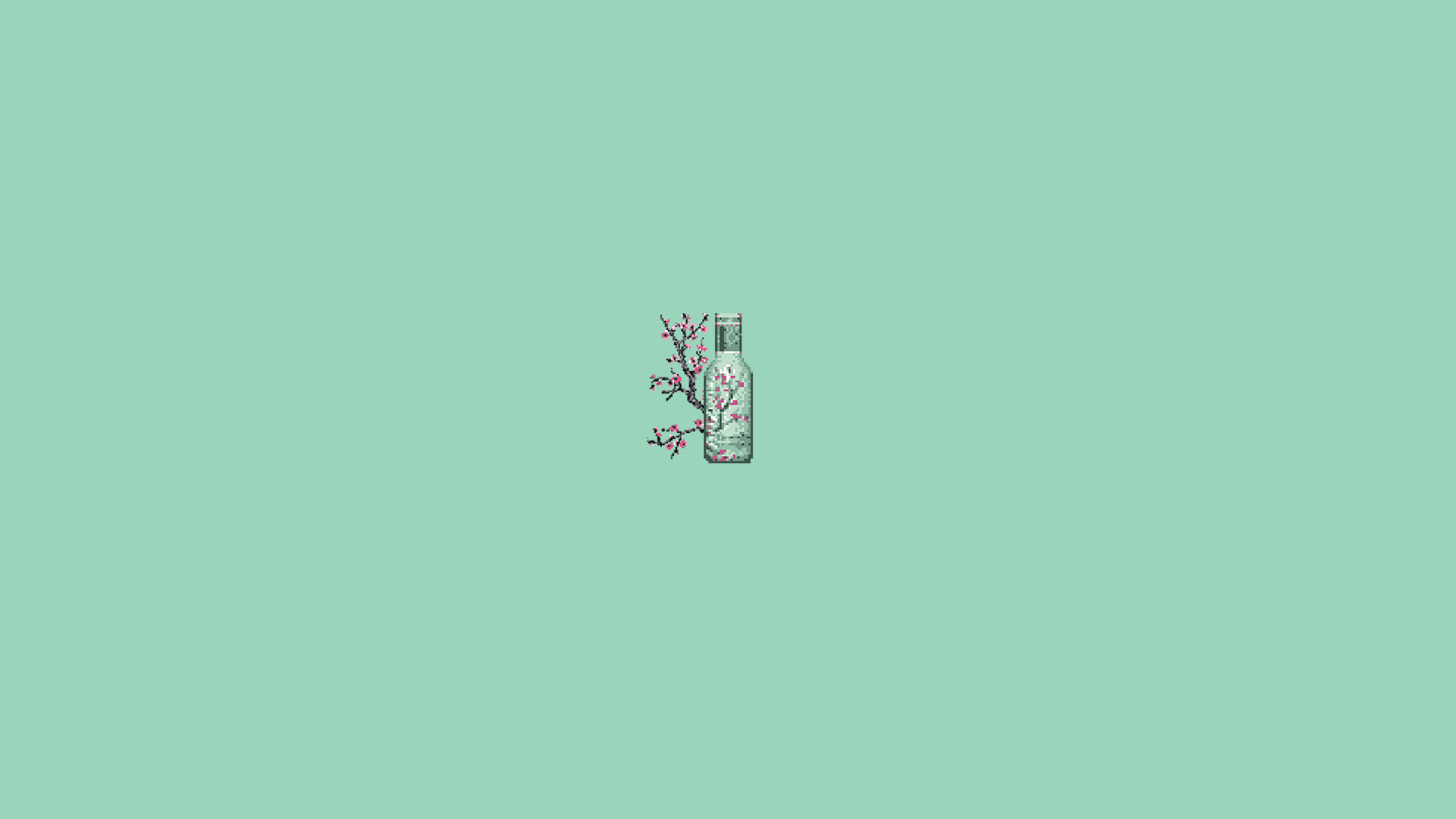 Pflanze, Mintgrün, Minimalistisch, Illustration, Pastell, Full HD, Laptop-Hintergrundbild