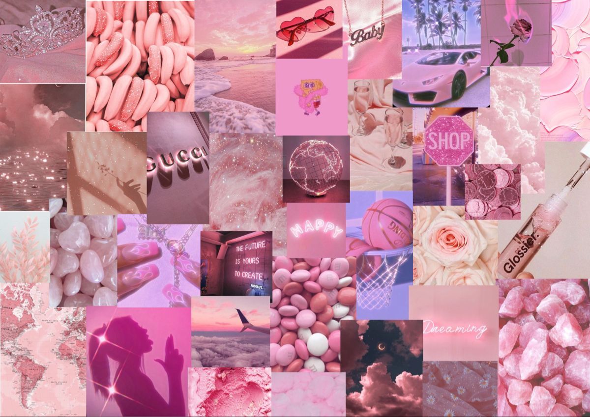Collage, Gucci, Bananen, Makronen, Pink, Hintergrundbild