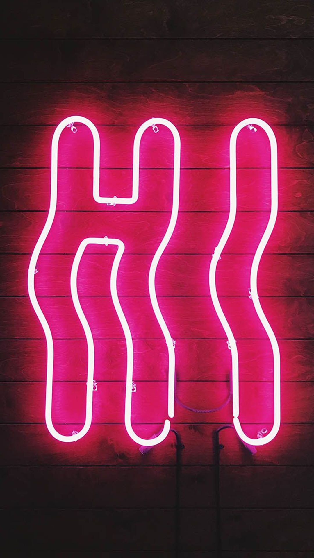Hi, Neonschild, Pink, Backsteinwand, Dunkel, Full HD, Sperrbildschirm fürs iPhone