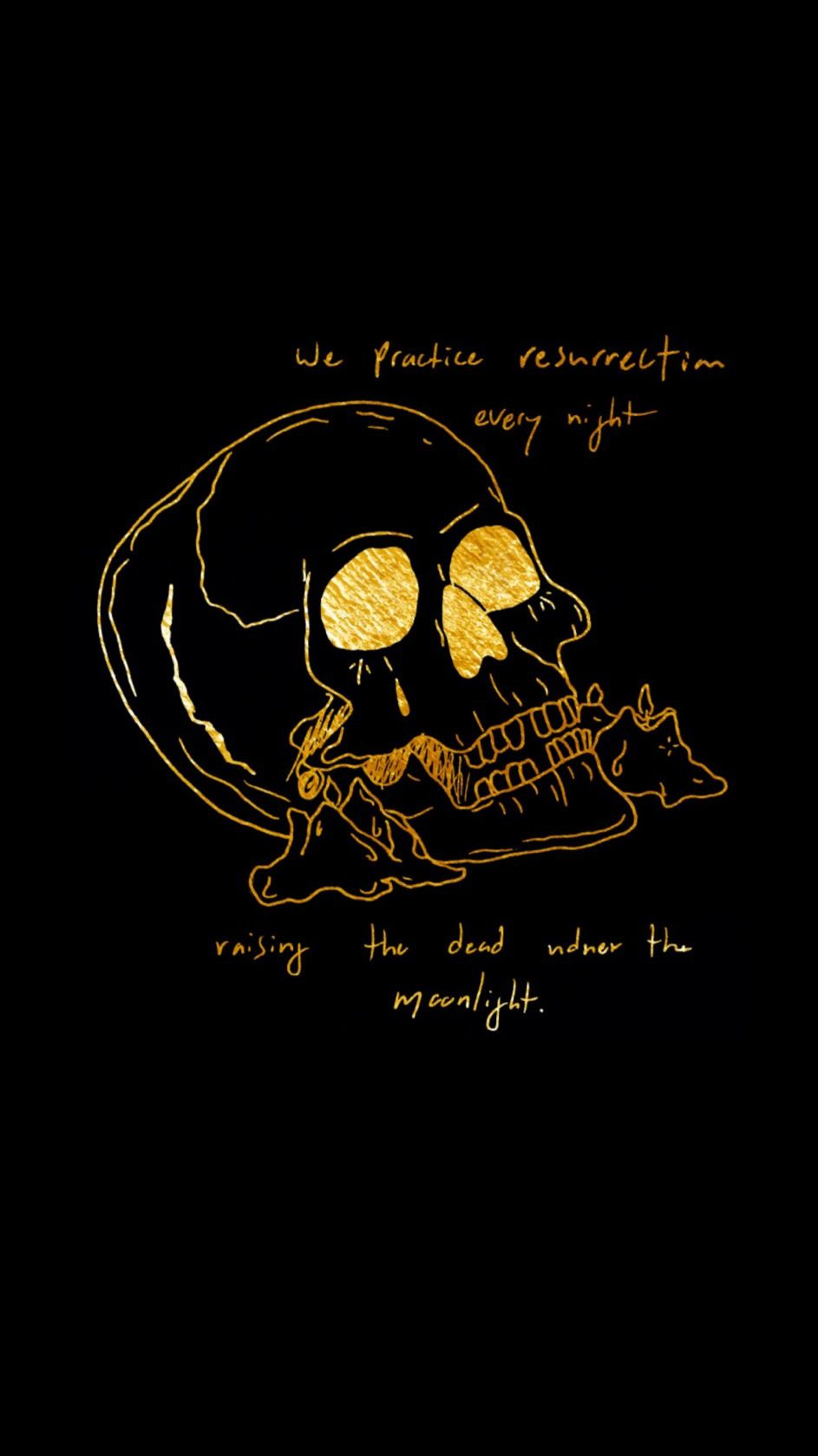 Totenkopf, Goldene Line Art, Handschrift, Schwarzer Hintergrund, Gothic, Sperrbildschirm fürs iPhone