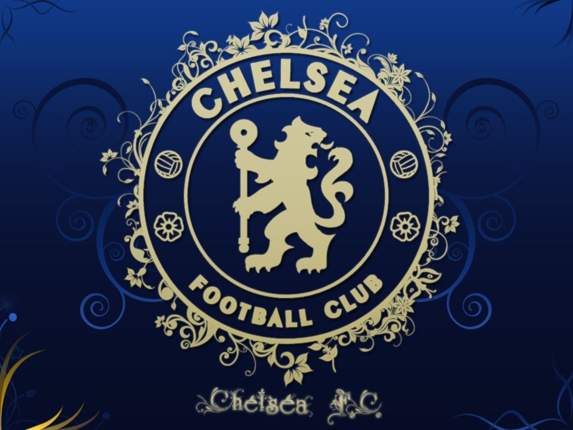 Chelsea FC, Goldenes Wappen, Ornamente, Dunkelblau, The Blues, Full HD, Tablet-Hintergrund