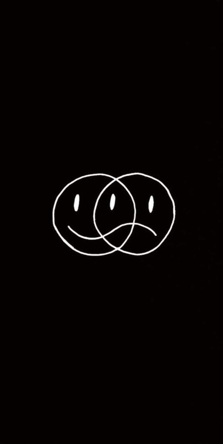 Smiley, Fröhlich und Traurig, Gesichter, Line Art, Schwarzer Hintergrund, Sperrbildschirm fürs iPhone