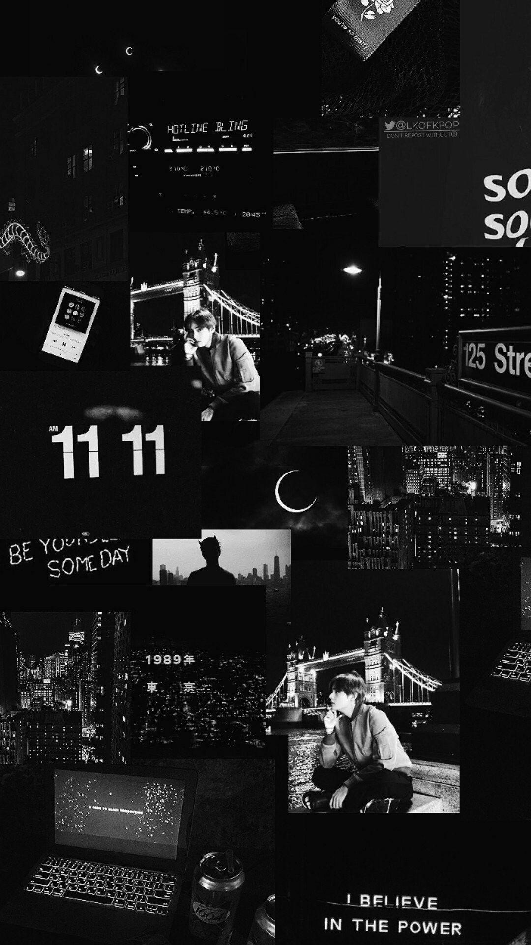 Collage, 11:11, Dark Aesthetic, Stadt, Schwarzweiß, Hochformat, Full HD, Handy-Hintergrund