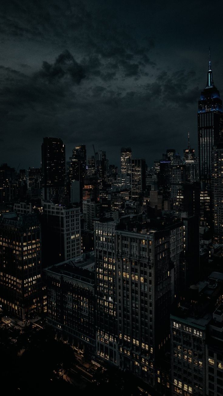Skyline, Großstadt, Nacht, Wolkenkratzer, Düster, Hochformat, HD, iPhone-Hintergrundbild