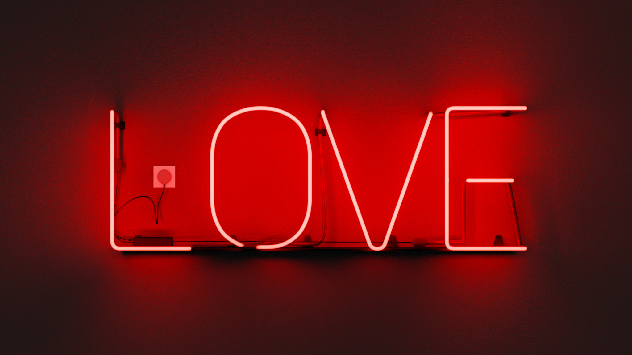 Love, Neonschrift, Rotes Licht, Wand, 16:9, Full-HD-Hintergrundbild für den Desktop