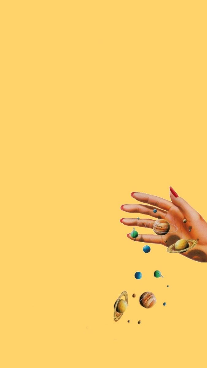 Hand, Minimalistisch, Senfgelb, Illustration, Hochformat, Hintergrundbild fürs Smartphone