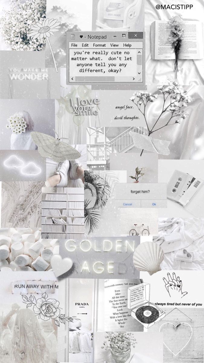 Collage, Moodboard, Ästhetik, Grautöne, Sprüche, Hintergrundbild für iPhone und Android