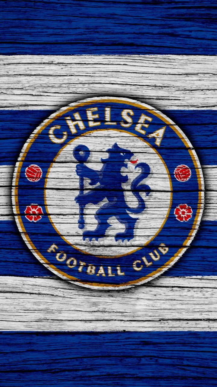 Chelsea FC, Wappen, Holzstruktur, Blau-Weiß, Hochformat, Android-Hintergrundbild
