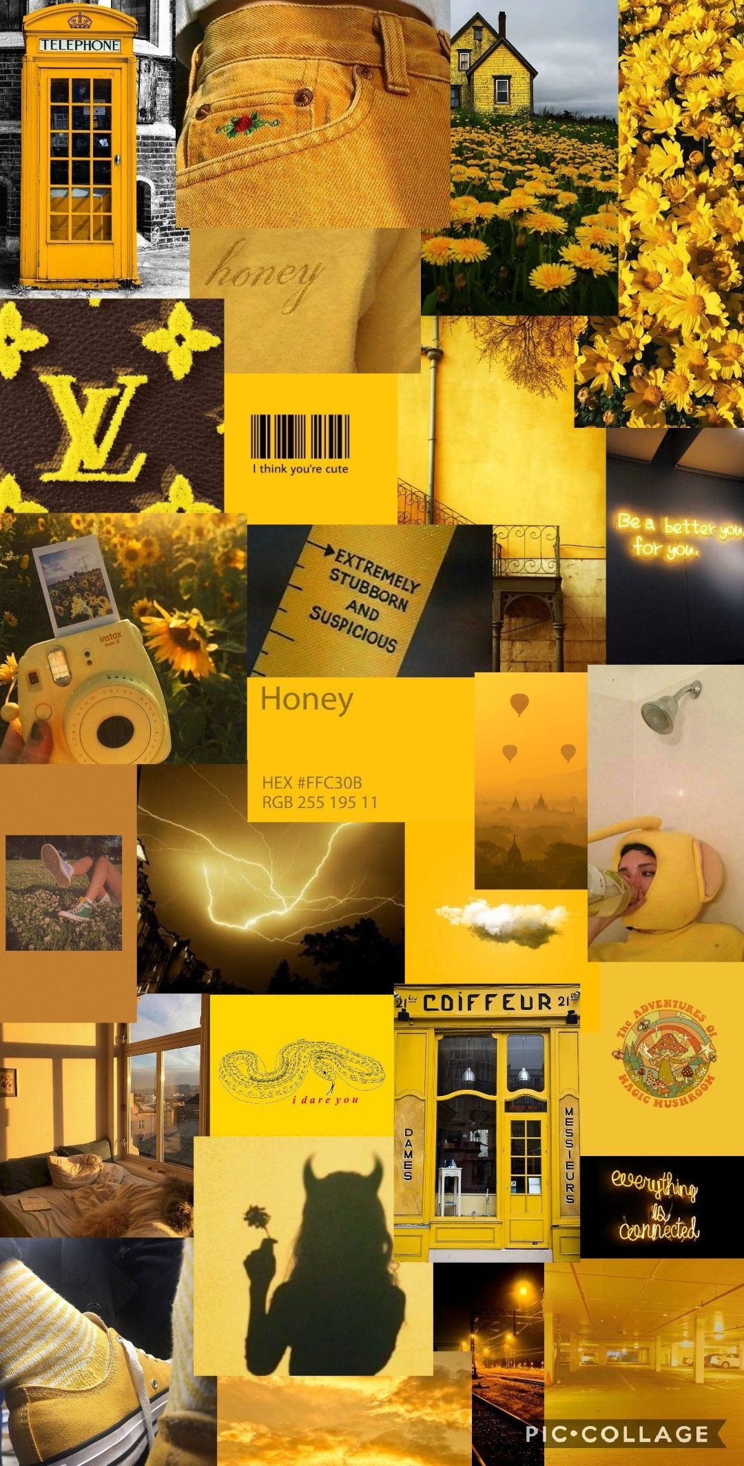 Collage, Louis Vuitton, Katze, Telefonzelle, Gelbe Ästhetik, Full HD, Handy-Hintergrund