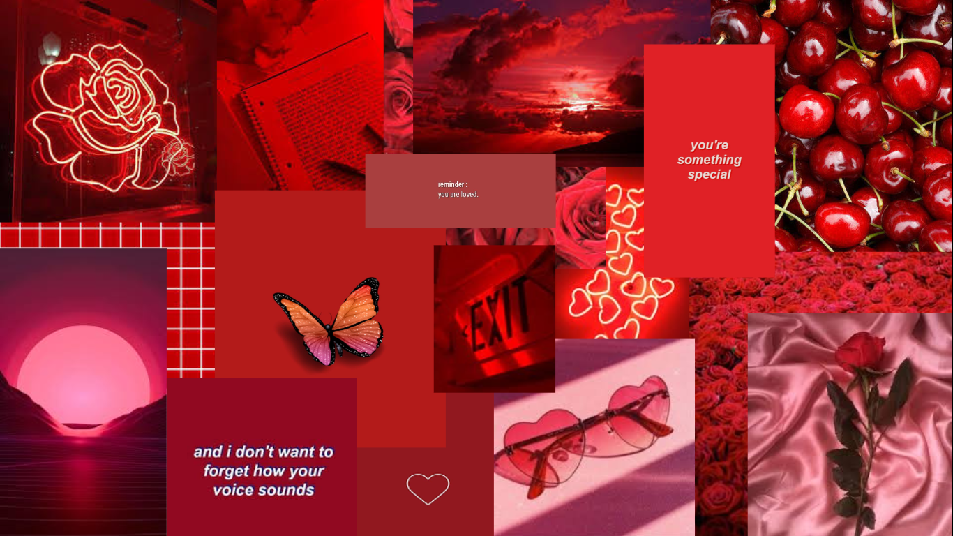 Collage, Kirschen, Herzbrille, Schmetterling, Rosa-Rot, HD, Hintergrund für den Desktop
