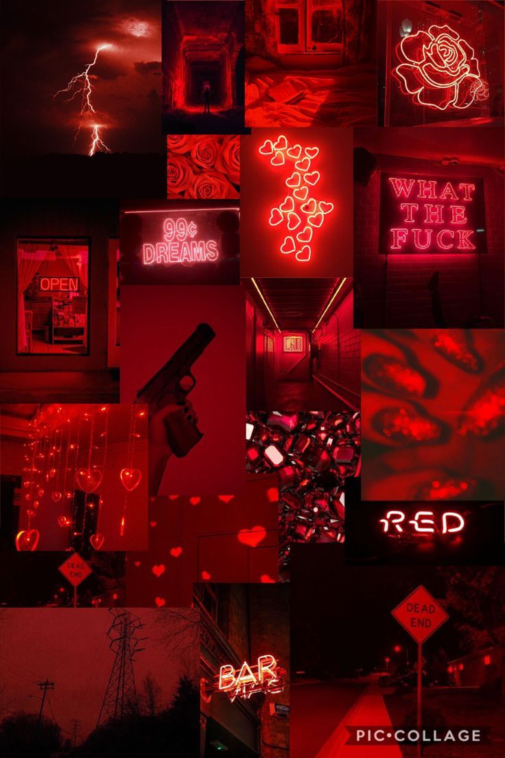 Collage, Neon, Red, Rote Aesthetic, Hochformat, Hintergrundbild für iPhone und Android