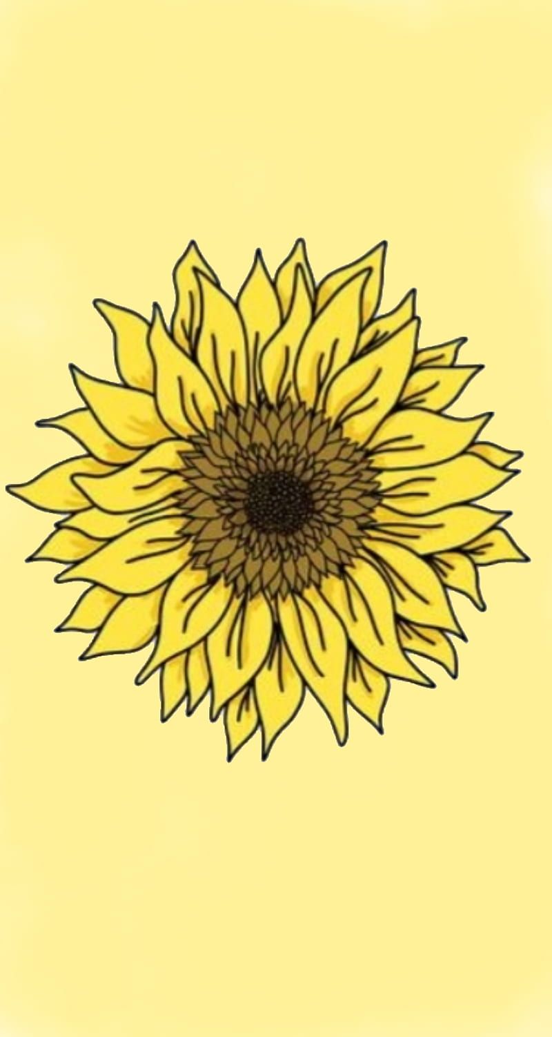 Sonnenblume, Strichzeichnung, Hellgelb, Illustration, HD, Handy-Hintergrund im Hochformat