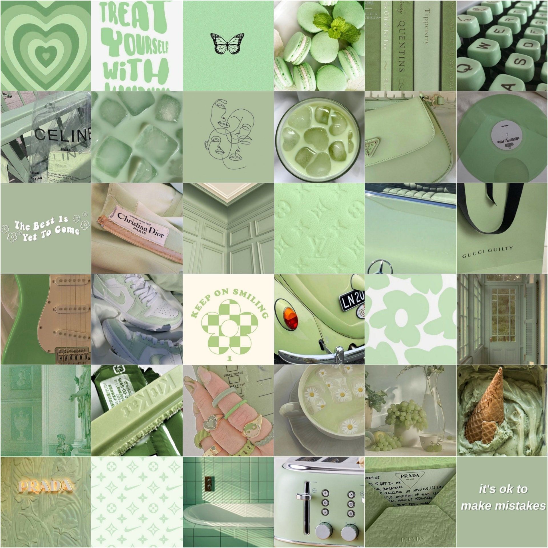 Collage, Salbeigrün, Herzen, Schmetterling, Moodboard, Full HD, iPad-Hintergrundbild