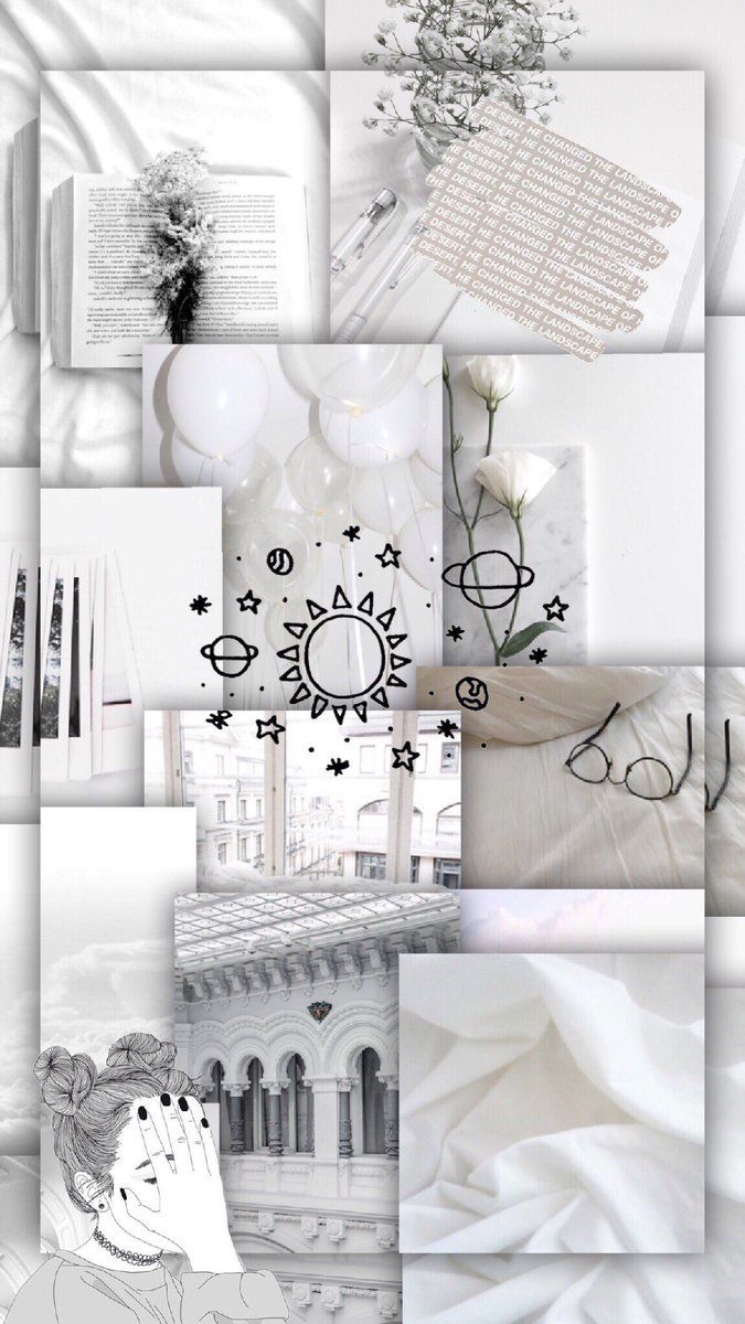 Collage, Sonnenzeichnung, Moodboard, Grautöne, Hochformat, Hintergrundbild fürs Smartphone