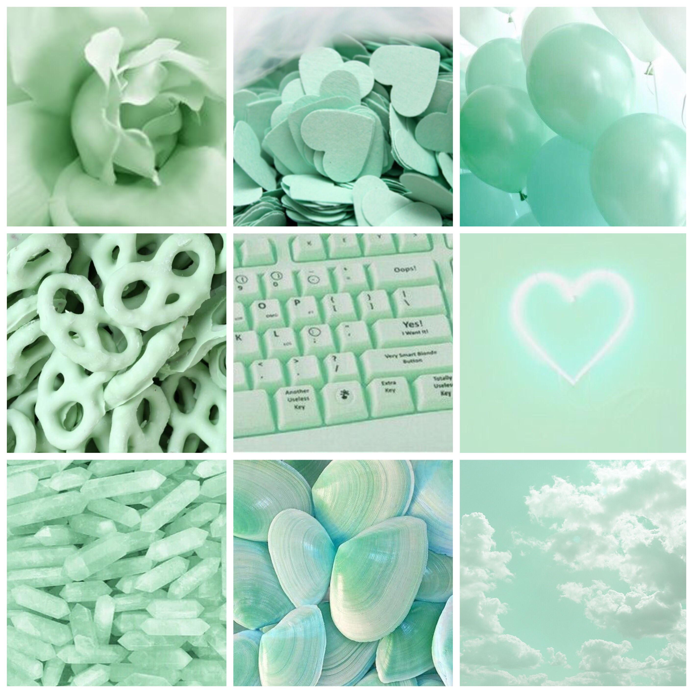Collage, Mintgrün, Rose, Neonherz, Tastatur, 2K, Hintergrundbild fürs Tablet