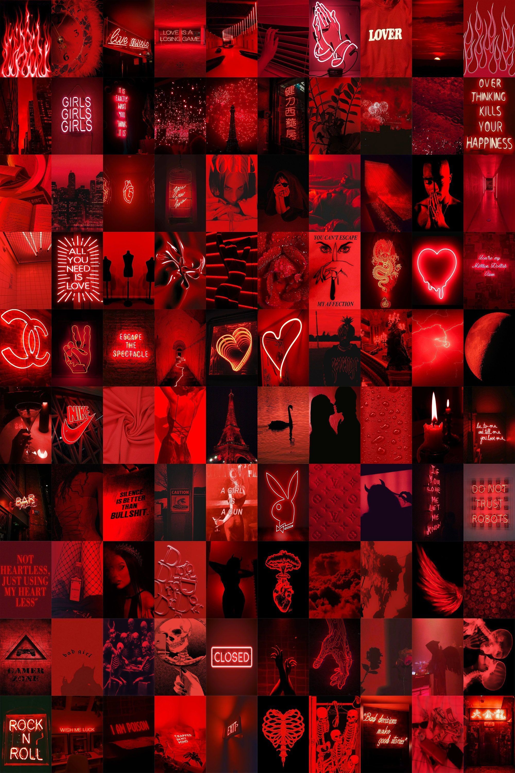 Collage, Rote Ästhetik, Fotos, Neon, Moodboard, QHD+, Sperrbildschirm fürs iPhone