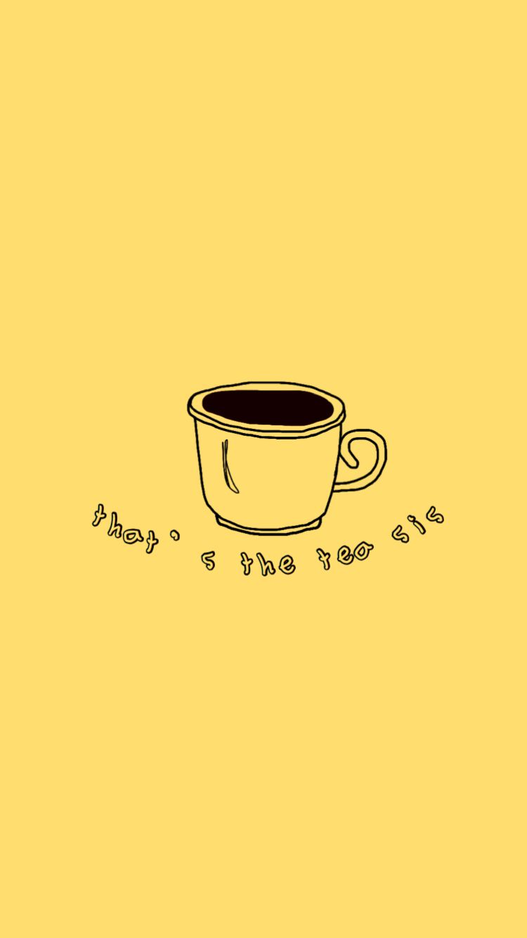 Kaffeetasse, Strichzeichnung, Text, Senfgelb, Minimalistisch, HD, iPhone-Hintergrundbild