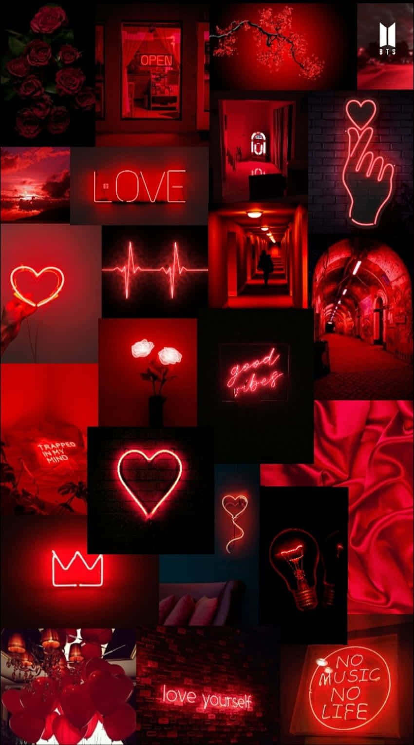 Collage, Neonherzen, Love, Rot-Schwarz, HD, Handy-Hintergrund im Hochformat