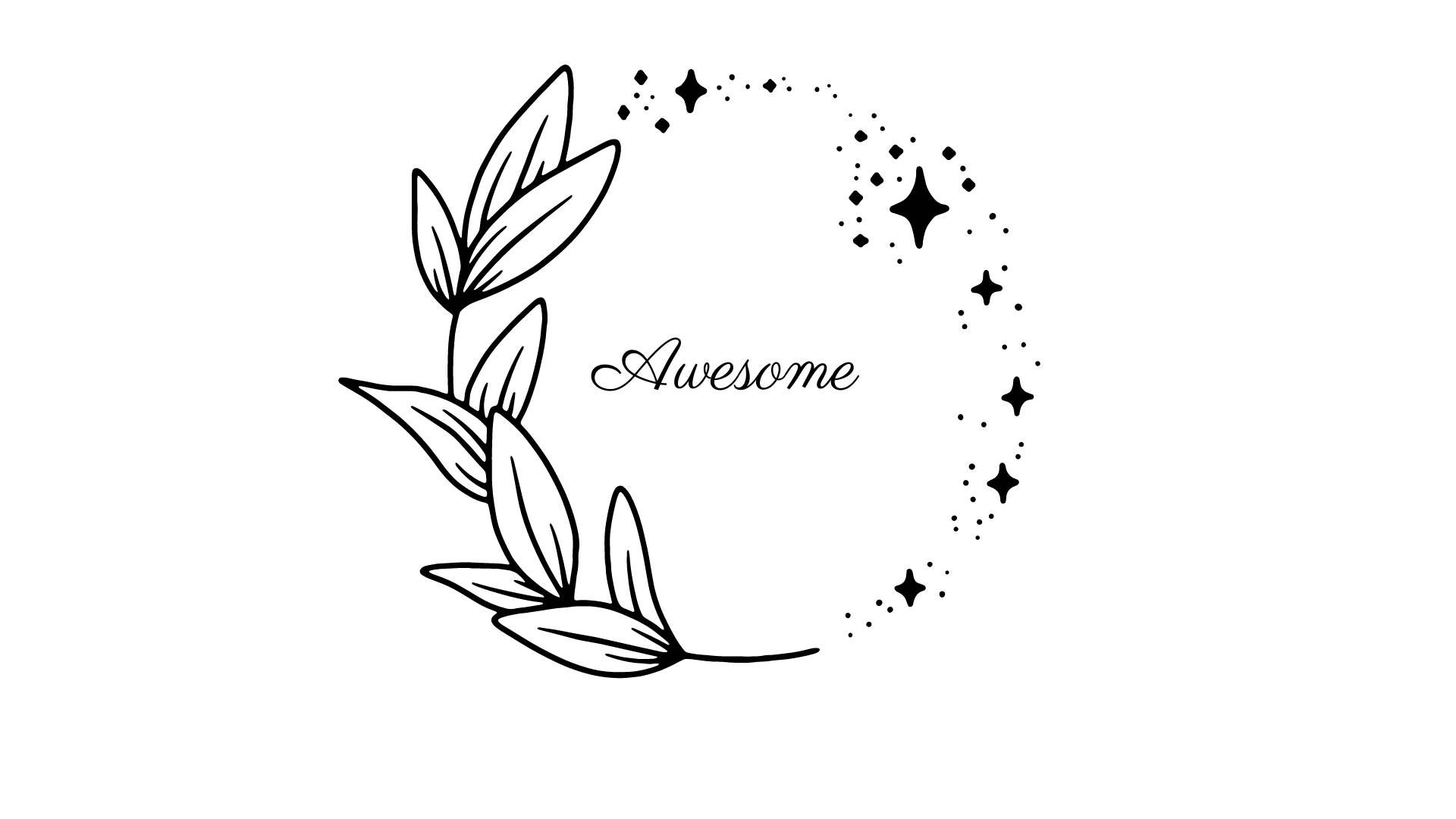 Awesome, Blätterkranz, Sterne, Line Art, Weißer Hintergrund, Full HD Wallpaper