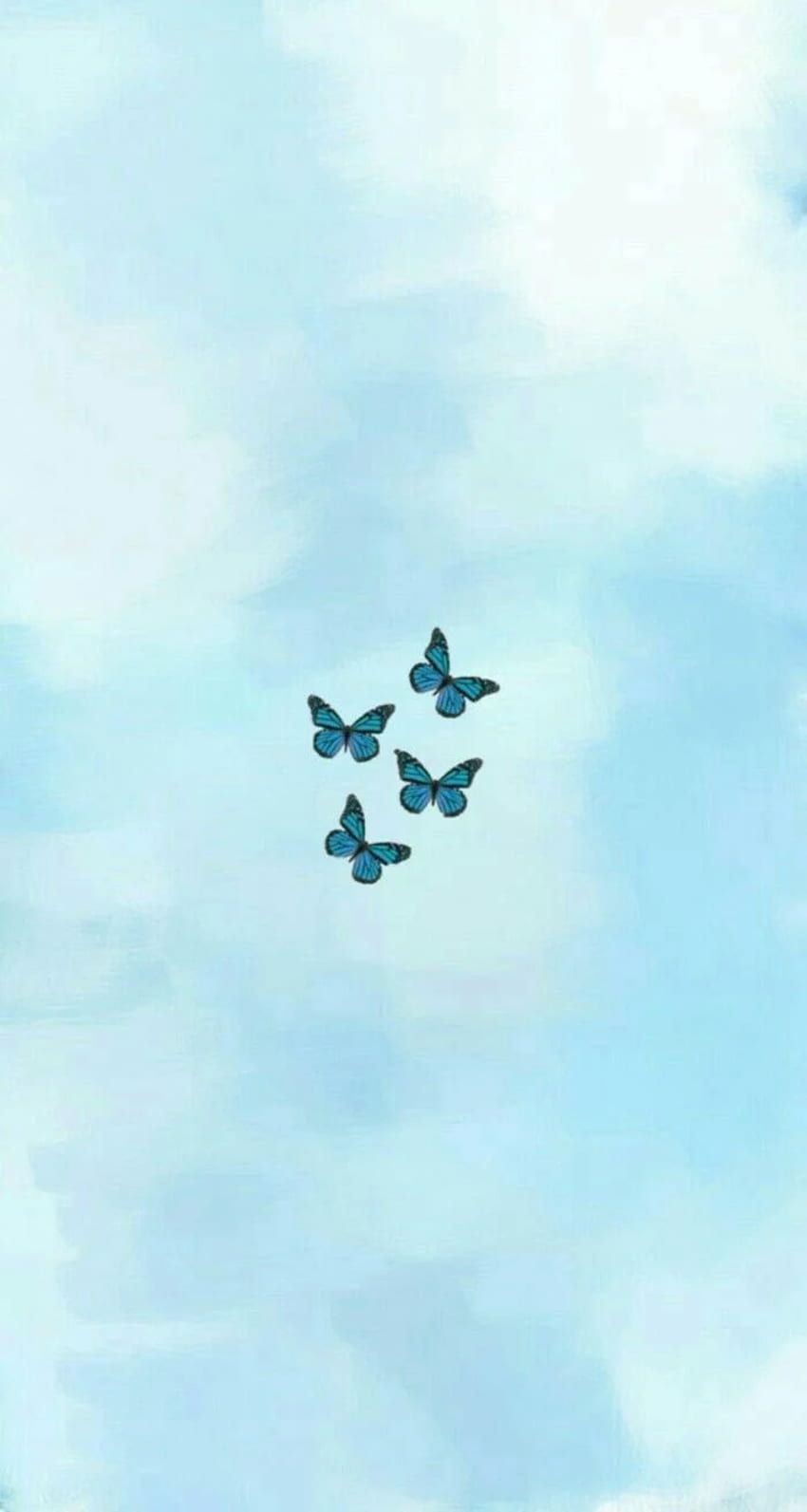 Schmetterlinge, Aquarell, Wolken, Hellblau, Minimalistisch, HD, Handy-Hintergrund