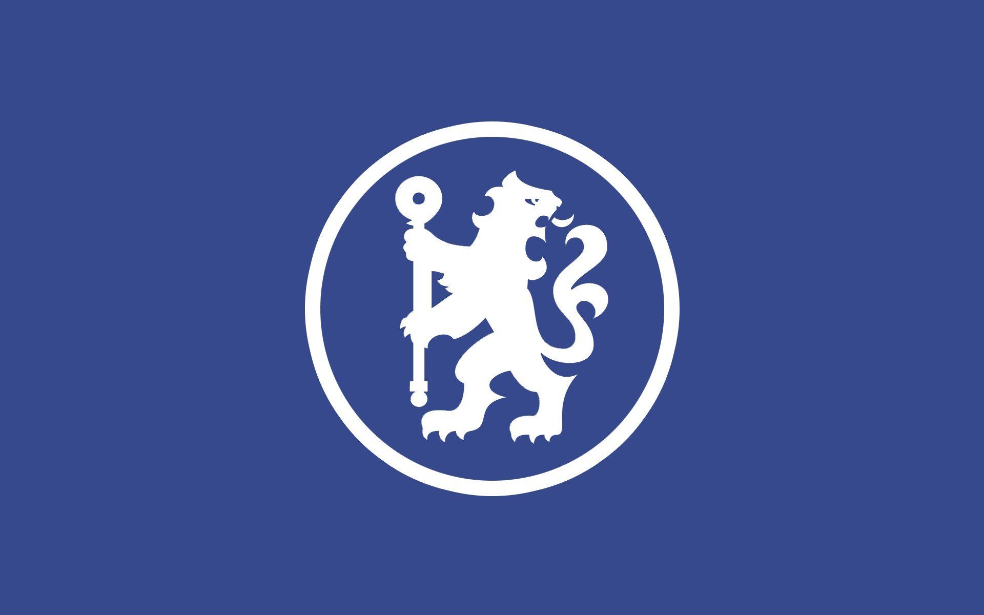 Chelsea FC, Löwen-Logo, Minimalistisch, Blauer Hintergrund, Weiß, Full HD Wallpaper