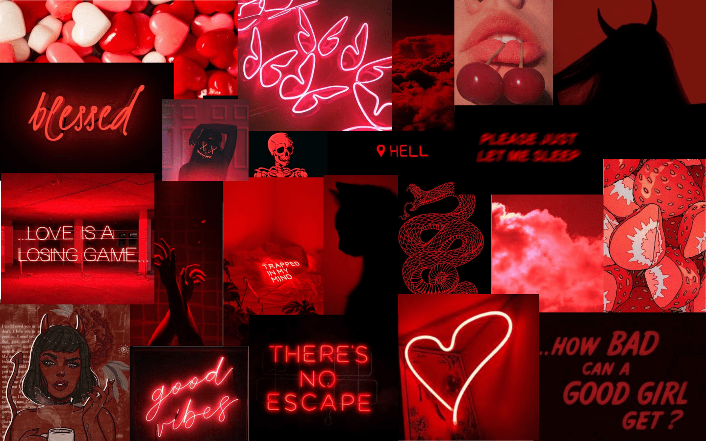 Collage, Blessed, Neonherz, There's No Escape, Rote Aesthetic, HD, Breitbild-Hintergrundbild