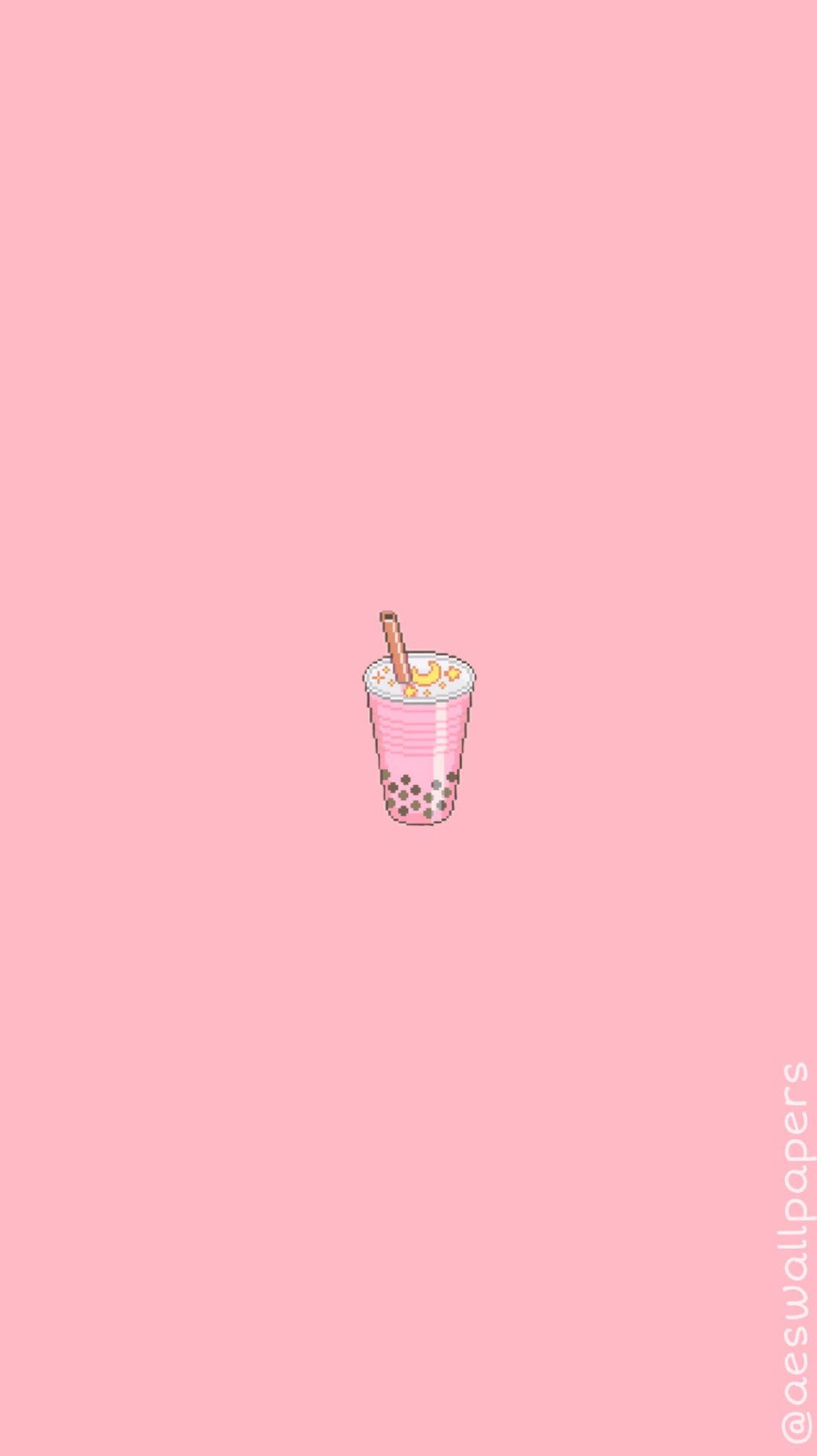 Bubble Tea, Minimalismus, Rosa Hintergrund, Kawaii, Full HD, Sperrbildschirm fürs iPhone