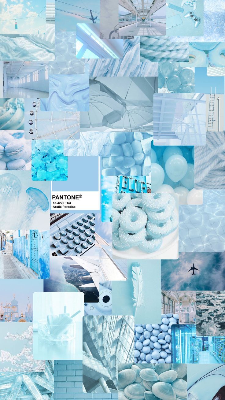 Collage, Pastellblau, Soft Aesthetic, Moodboard, Hochformat, HD, iPhone-Hintergrundbild