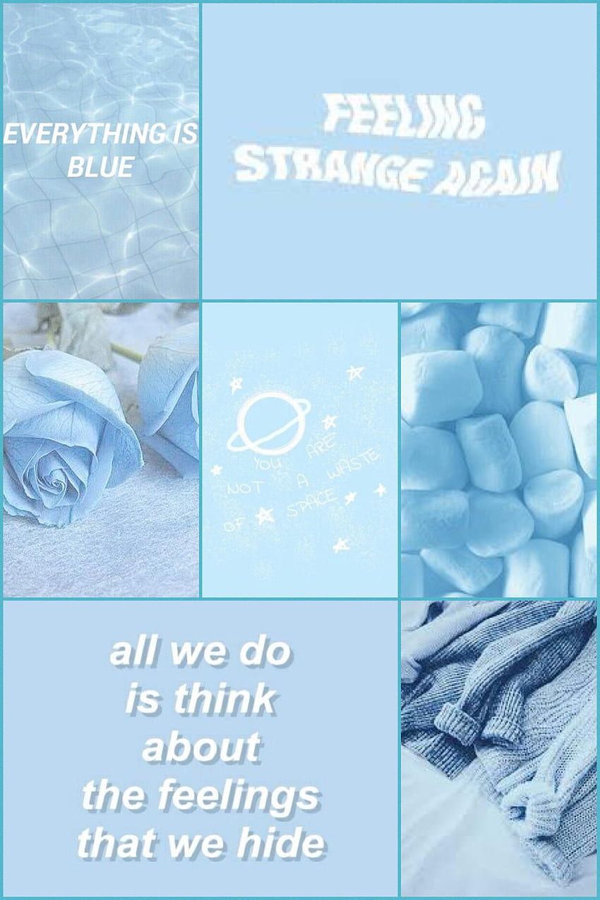 Collage, Feeling Strange Again, Rosen, Sprüche, Pastellblau, Sperrbildschirm fürs iPhone