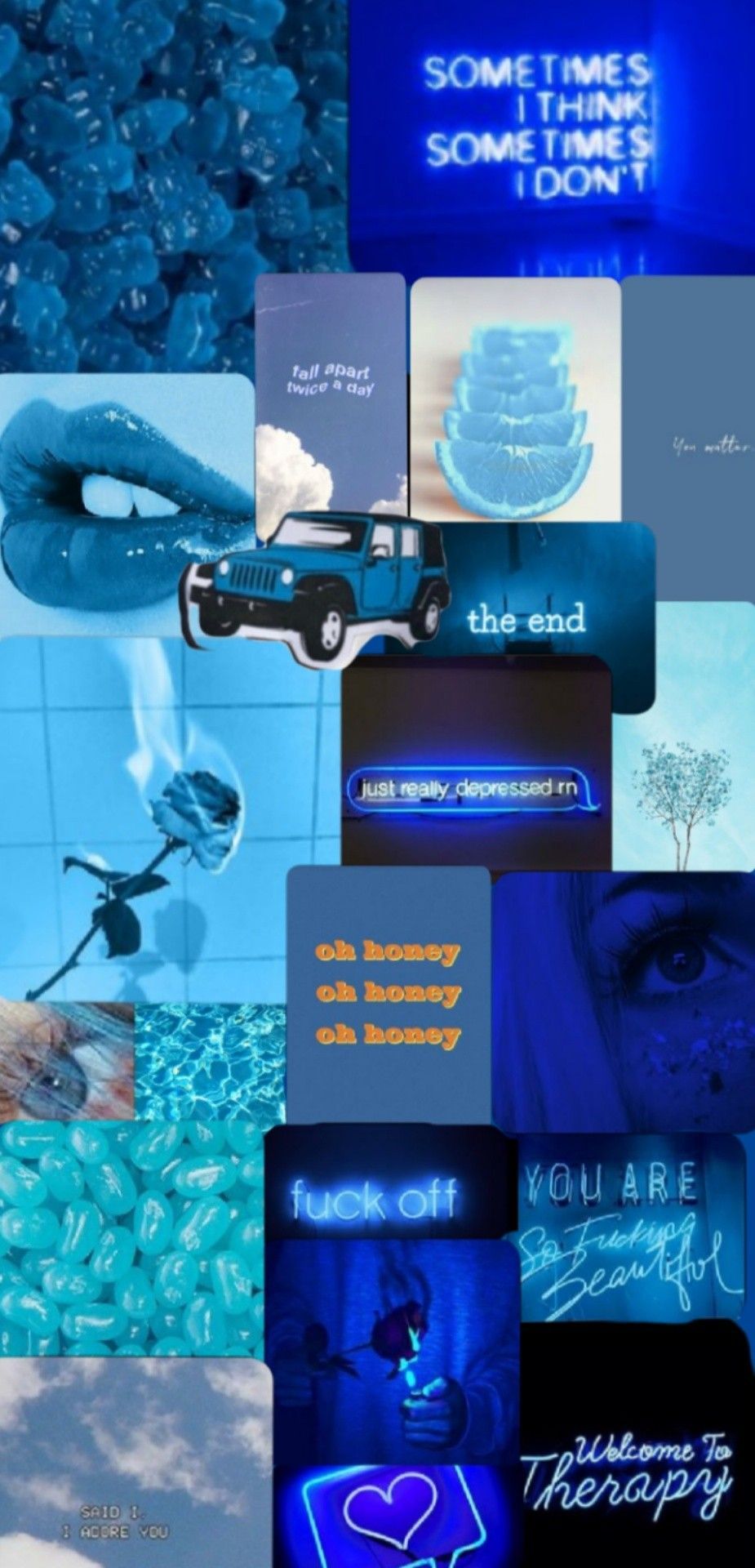 Collage, Neon, Sometimes, Dunkelblau, Türkis, Hochformat, HD, Handy-Hintergrundbild