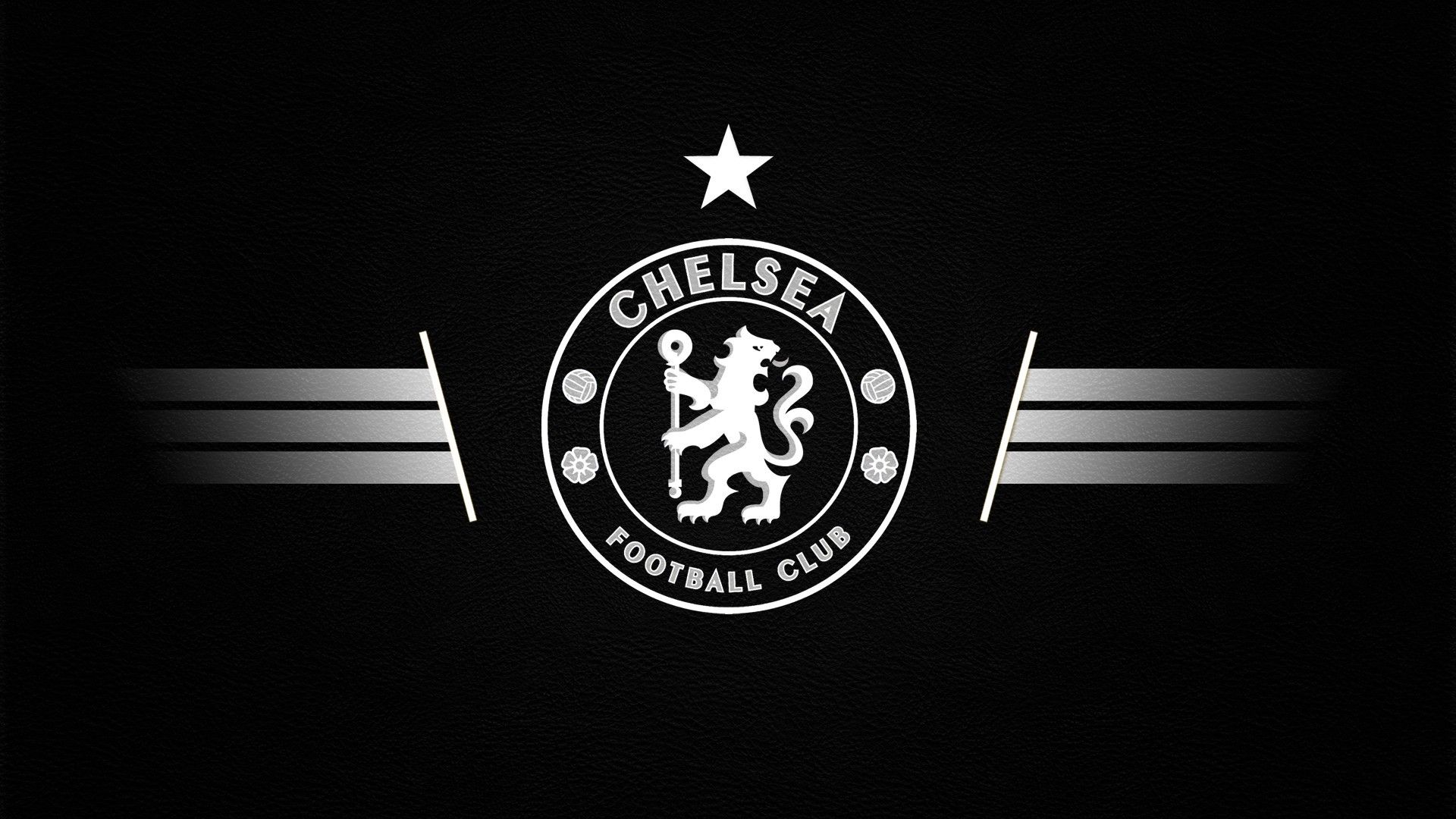 Chelsea FC, Weißes Wappen, Stern, Schwarzer Hintergrund, Streifen, Full HD Wallpaper
