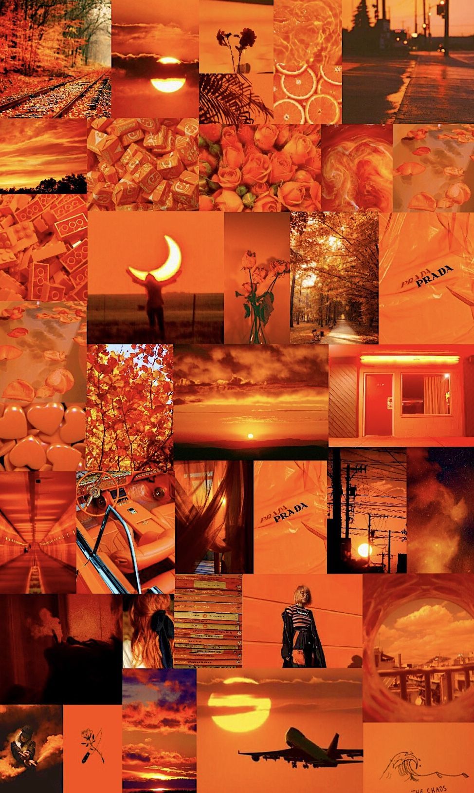 Collage, Ästhetik, Sonnenuntergang, Mond, Orange, HD, Handy-Hintergrund im Hochformat